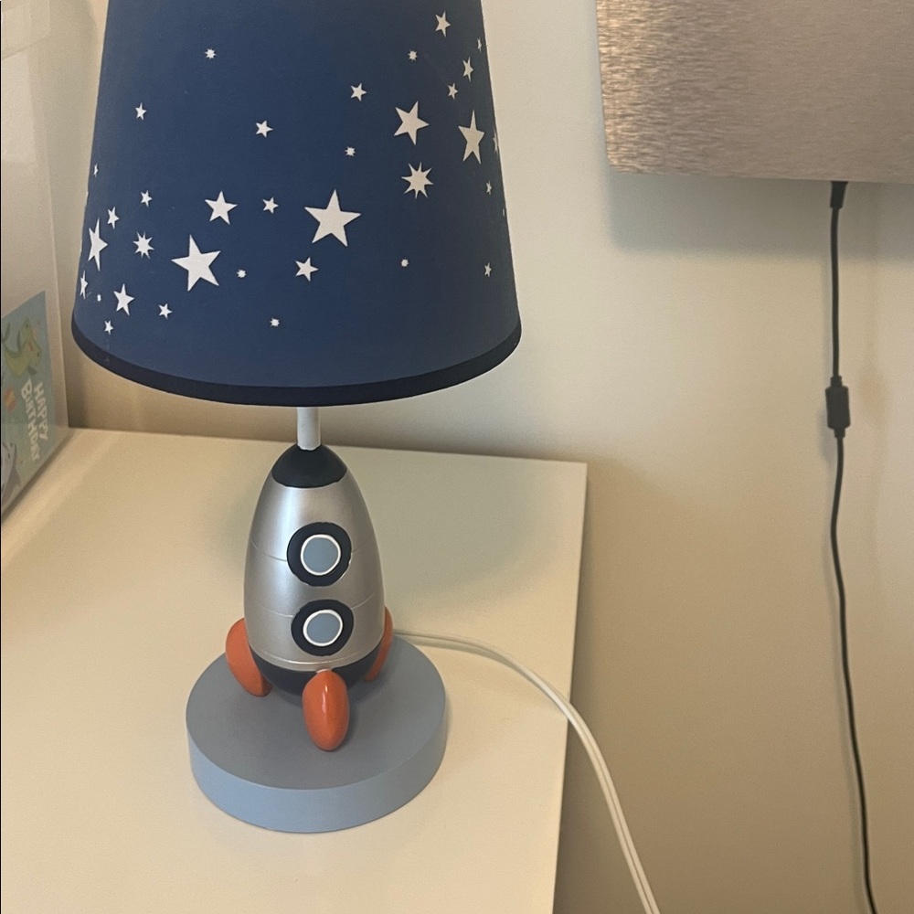 Rocket Ship Kids Lamp - Blue and Silver